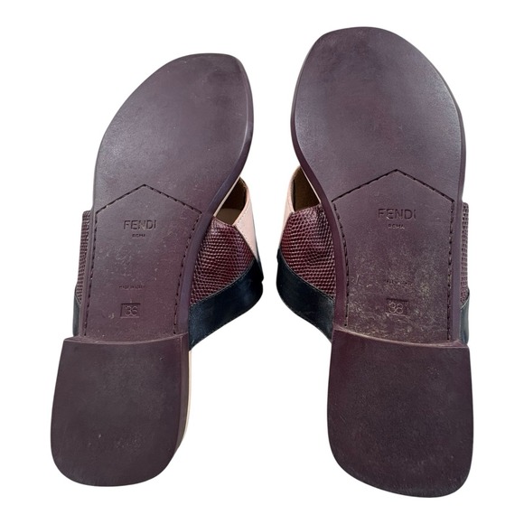 Fendi Roma Colorblock Leather Slide Sandals Size 38 EU Made in Italy - Picture 2 of 12
